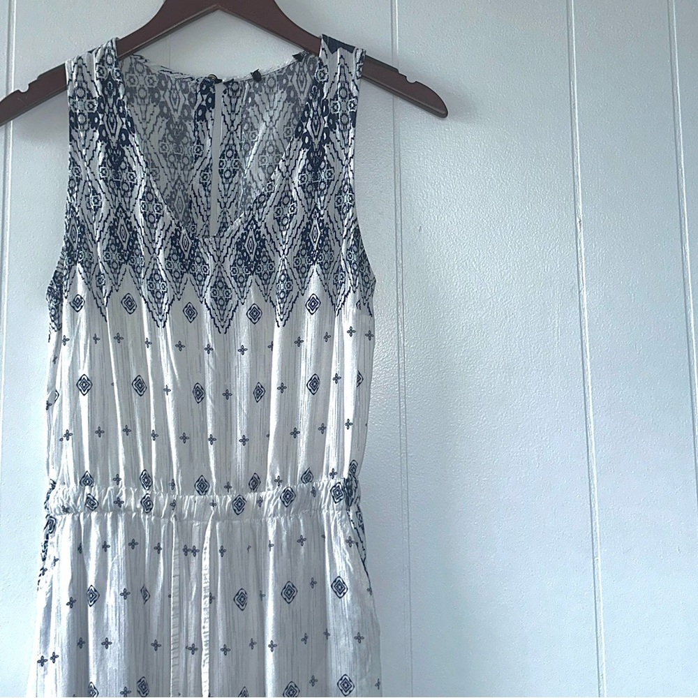 XS White & Blue Boho Jumpsuit